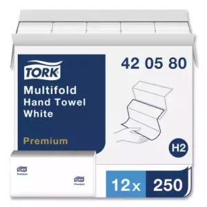 Tork Premium Multifold Towel, 1-Ply, 9 x 9.5, White, 250Pack, 12 PacksCarton (420580)6