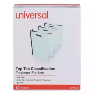 Standard top tab format—easily integrates into most filing systems. Heavy-duty pressboard covers. Reinforced, tear-resistant expansion gusset. Prong-style document fasteners help ensure your file's contents remain contained.