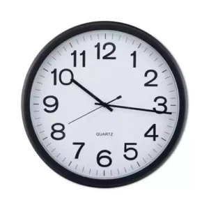 Large face makes this clock easy to read from a distance. Clean text style provides an elegant simplicity. Quartz movement helps ensure accuracy. Crystal clear, plastic face is shatter resistant.