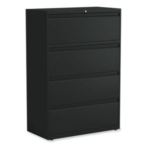 Alera Lateral File, 4 Legal/Letter-Size File Drawers, Black, 36" x 18.63" x 52.5" (ALEHLF3654BL)