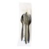 Boardwalk Six-Piece Cutlery Kit, Mediumweight, Fork/Knife/Napkin/Pepper/Salt/Spoon, 5.86", Plastic, Black, 250/Carton (BWKCOMBO6KIT)