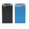 Alpine Industries 29 Gallon Trash/Recycling Cans, Steel, Blue Recycling with Mixed Lid, Black Trash Can with Square Lid (ALH4450BLKKIT4)
