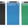 Alpine Industries 29 Gallon Trash/Recycling Cans, Steel, Blue Cans/Bottles Recycling Can, Green Compost Can, Black Trash Can with Square Lids (ALH4450BLKKIT16)