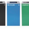 Alpine Industries 29 Gallon Trash/Recycling Cans, Steel, Blue Recycling Can and Black Trash Can w/Square Lids, Green Compost Can with Mixed Lid (ALH4450BLKKIT23)