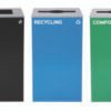 Alpine Industries 29 Gallon Trash/Recycling Cans, Steel, Blue Recycling Can and Green Compost Can w/Mixed Lids, Black Trash Can with Square Lid (ALH4450BLKKIT27)