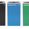Alpine Industries 29 Gallon Trash/Recycling Cans, Steel, Blue Cans/Bottles Recycling and Green Compost Can w/Mixed Lid, Black Trash Can Sq Lid (ALH4450BLKKIT29)