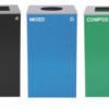Alpine Industries 29 Gallon Trash/Recycling Cans, Steel, Blue Mixed Recycling Can w/Circle Lid, Green Compost and Black Trash Cans w/Sq Lids (ALH4450BLKKIT33)
