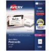 Avery Printable Postcards, Laser, 80 lb, 4 x 6, Matte White, 100 Cards, 2/Cards/Sheet, 50 Sheets/Box (AVE5389)