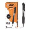 BIC Gel-ocity Pro Quick Dry Gel Pen, Retractable, Medium 0.7 mm, Black Ink, Black/Clear Barrel, 12/Pack (BICRPGL11BLK)