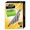 BIC Round Stic Xtra Life Ballpoint Pen Value Pack, Stick, Medium 1 mm, Black Ink, Translucent Frost Barrel, 60/Box (BICGSM609BK)