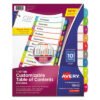 Avery Customizable TOC Ready Index Multicolor Tab Dividers, 10-Tab, 1 to 10, 11 x 8.5, White, Contemporary Color Tabs, 1 Set (AVE11842)