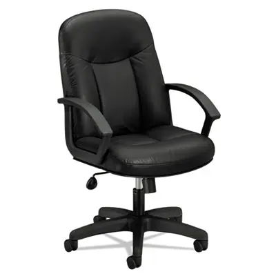 HON Hvl601 Series Executive High-Back Leather Chair, Supports Up To 250 Lb, 17.44" To 20.94" Seat Height, Black (BSXVL601SB11)
