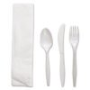 Boardwalk Four-Piece Cutlery Kit, Mediumweight, Fork/Knife/Napkin/Spoon, Plastic, White, 250/Carton (BWKFKTNMWPPWH)