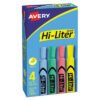 Avery Hi-Liter Desk-Style Highlighters, Assorted Ink Colors, Chisel Tip, Assorted Barrel Colors, 4/set (AVE17752)