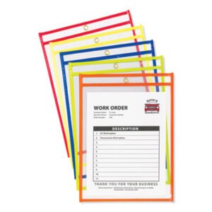C-Line Stitched Shop Ticket Holders, Neon, Assorted 5 Colors, 75", 9 X 12, 10/pack (CLI43920)