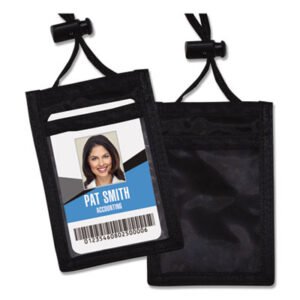 Advantus ID Badge Holders with Convention Neck Pouch, Vertical, Black/Clear 3.25" x 5" Holder, 2.38" x 3.5" Insert, 48" Cord, 12/Pack (AVT75453)