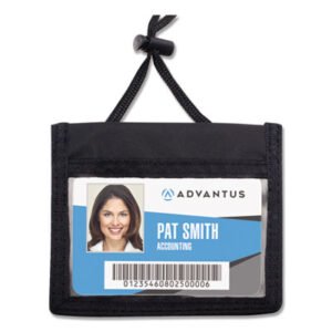 Advantus ID Badge Holders with Convention Neck Pouch, Horizontal, Black/Clear 5" x 4.25" Holder, 2.75" x 4" Insert, 48" Cord, 12/Pack (AVT75452)