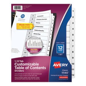 Avery Customizable TOC Ready Index Black and White Dividers, 12-Tab, 1 to 12, 11 x 8.5, 1 Set (AVE11140)