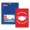 Avery Preprinted Surface Safe Wall Decals, 7 X 10, Mask Required Beyond This Point, Red Face, White Graphics, 5/pack (AVE83177)