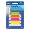 Avery Ultra Tabs Repositionable Tabs, Margin Tabs: 2.5" x 1", 1/5-Cut, Assorted Neon Colors, 48/Pack (AVE74865)