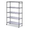 Alera 5-Shelf Wire Shelving Kit With Casters And Shelf Liners, 48w X 18d X 72h, Black Anthracite (ALESW654818BA)