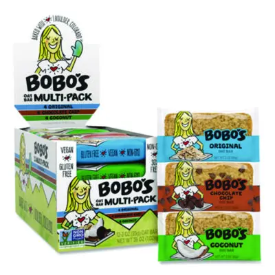 Bobo's Oat Bar Coconut/Chocolate Chip/Original Multipack, 3 oz Individually Wrapped, 12/Box (BBO00098)