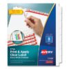 Avery Print and Apply Index Maker Clear Label Dividers, Extra Wide Tab, 8-Tab, 11.25 x 9.25, White, 1 Set (AVE11439)