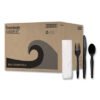 Boardwalk Four-Piece Cutlery Kit, Mediumweight, Fork/Knife/Napkin/Spoon, Plastic, Black, 250/Carton (BWKFKTNMWPSBLA)