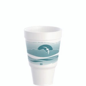 Dart J Cup Insulated Foam Pedestal Cups, 32 oz, White/Teal, 25/Sleeve, 20 Sleeves/Carton (DCC32AJ32H)
