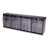 deflecto Tilt Bin Interlocking Multi-Bin Storage Organizer, 4 Sections, 23.63" X 6.63" X 8.13", Black/clear (DEF20404OP)