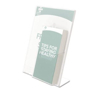 deflecto Superior Image Slanted Sign Holder with Front Pocket, 9w x 4.5d x 10.75h, Clear (DEF590501)