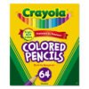Crayola Short Colored Pencils Hinged Top Box with Built-in Pencil Sharpener, 3.3 mm, 2B, Assorted Lead and Barrel Colors, 64/Pack (CYO683364)