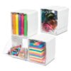 deflecto Tilt Bin Interlocking 4-Bin Organizer, Plastic, 4.63 x 4.88 x 5.5, White/Clear (DEF421103)