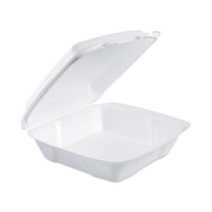 Dart Insulated Foam Hinged Lid Containers, 9.01 x 9.4 x 3, White, 100/Pack, 2 Packs/Carton (DCC90HT1)