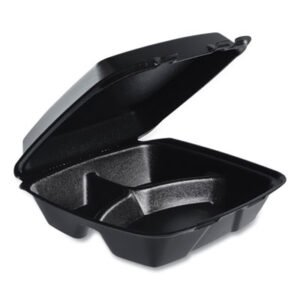 Dart Insulated Foam Hinged Lid Containers, 3 Compartments, 9.01 x 9.4 x 3.1, Black, 200/Carton (DCC90HTPFB3R)