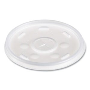 Dart Plastic Lids for Foam Cups/Bowls/Containers, Flat with Straw Slot, Fits 6 oz to 14 oz, Translucent, 100/Pack, 10 Packs/Carton (DCC12SL)