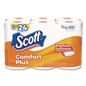 Scott ComfortPlus Toilet Paper, 12 Double Rolls, 231 Sheets per Roll, Septic-Safe, 1-Ply Toilet Tissue KCM47618 Scott ComfortPlus Toilet Paper, 12 Double Rolls, 231 Sheets per Roll, Septic-Safe, 1-Ply Toilet Tissue KCM47618